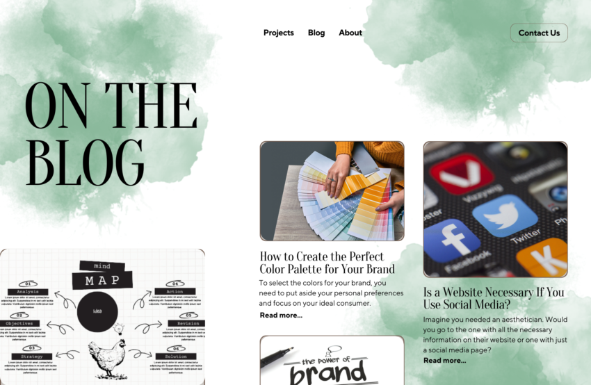 Design image of a blog page featuring blog articles