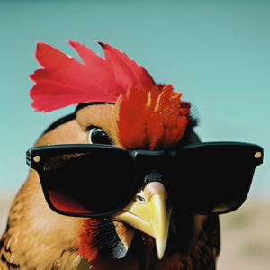 Get cluck-worthy content today! Image of a chicken wearing sunglasses. AI image | Canva